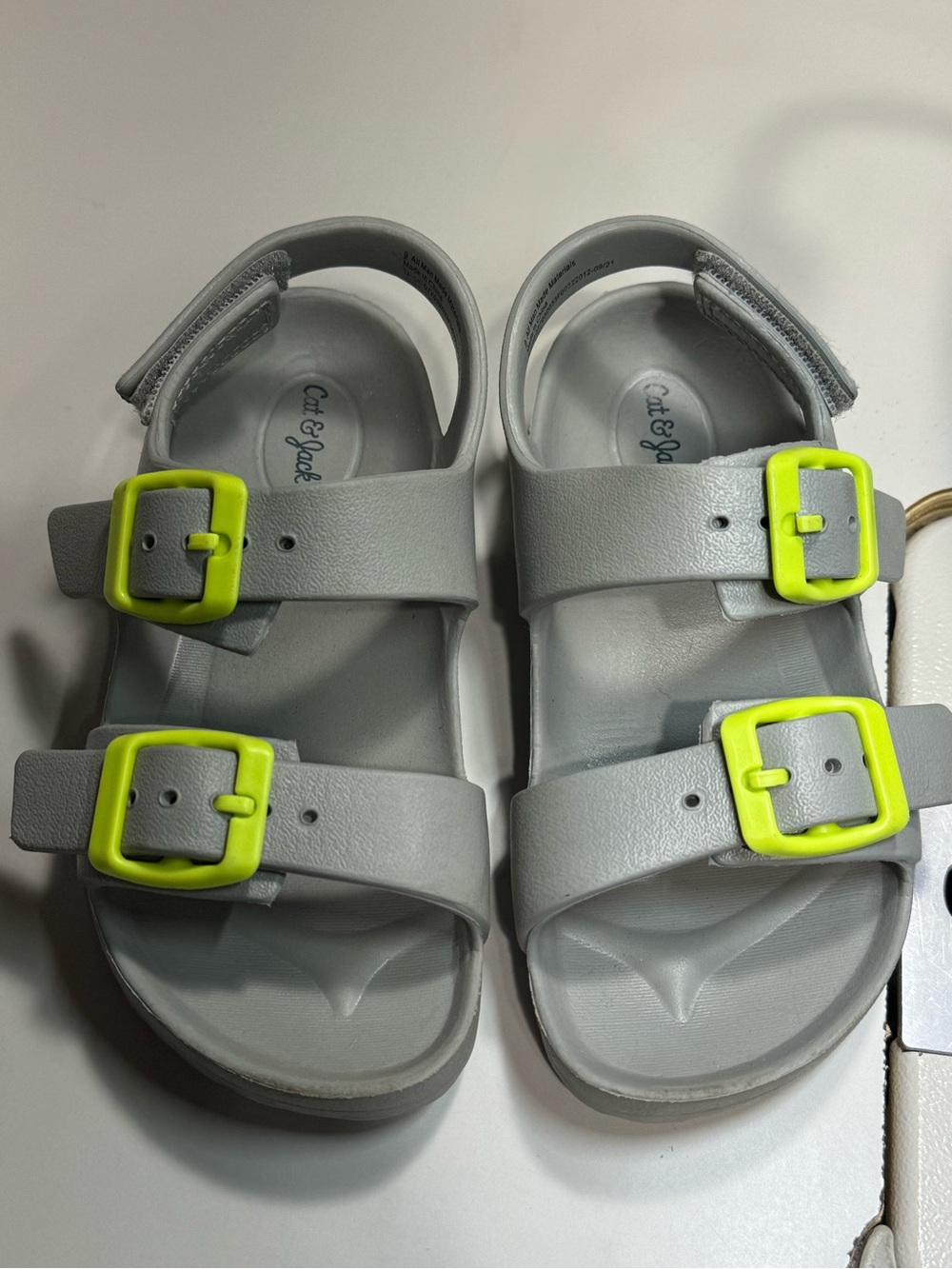 Cat & Jack Gray Sandals with Neon Yellow Buckles